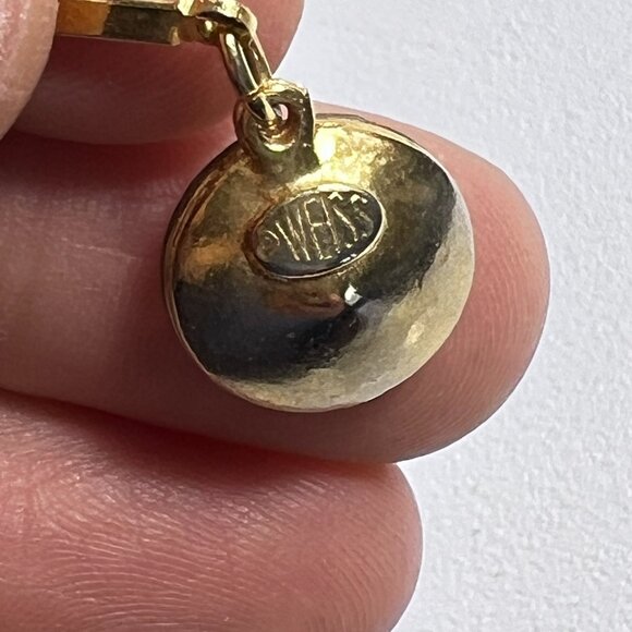 Weiss Signed Watermelon Rivoli Dangle Earrings Screwback Gold Plated Rare Nice ! - Picture 4 of 6